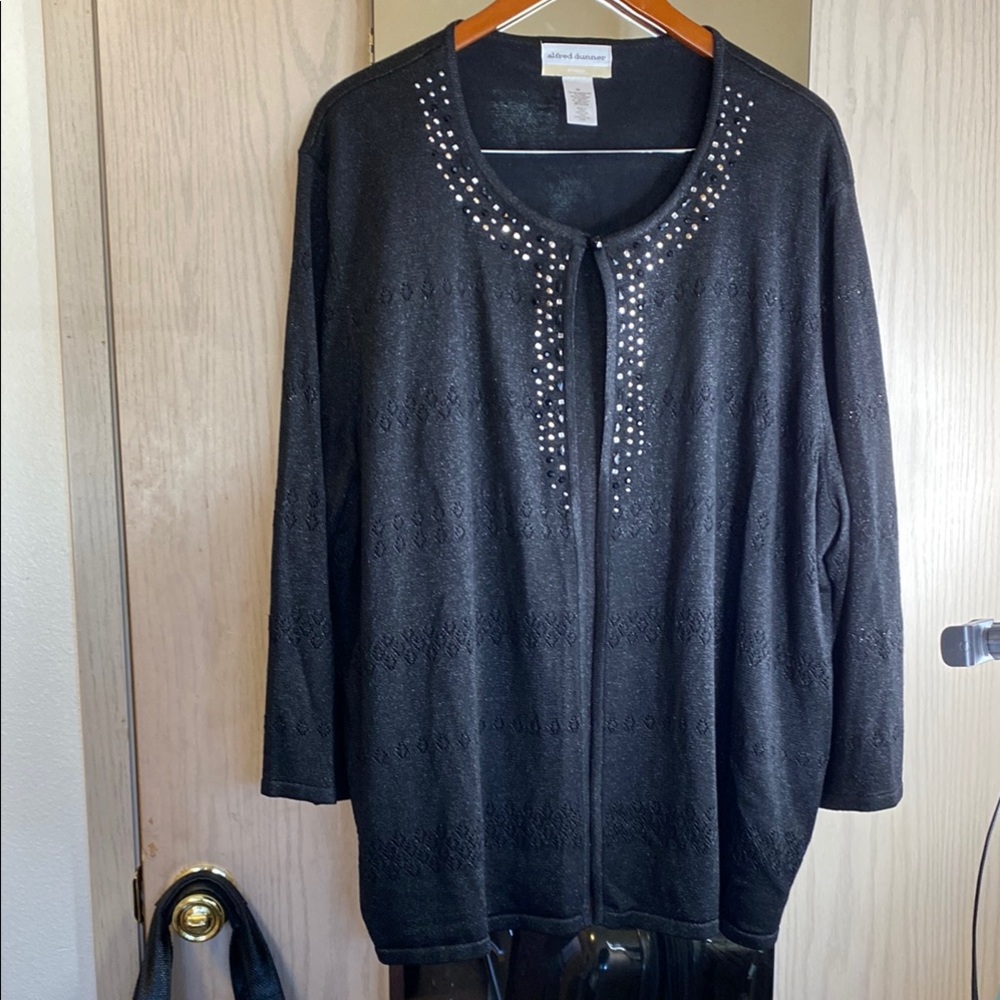 Alfred Dunner 3XL  Black Cardigan with Silver Accents Stretchy NWT